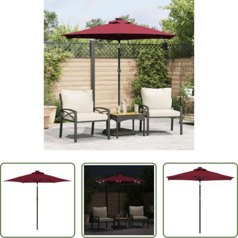 Protezione dal sole -  Ombrellone Giardino LED Palo Acciaio Rosso Bordò 225x225x212 cm