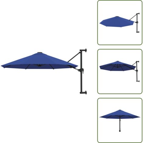 Protezione dal sole - vidaXL Ombrellone a Muro con Palo in Metallo 300 cm Blu - Ombrellone anti UV