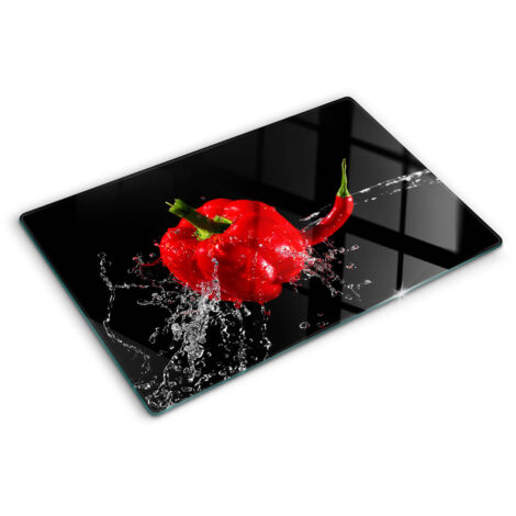 Protezione per piano cottura – Copertura vetro temperato - Tagliere vetro temperato – 80x52 cm - Poivron rouge
