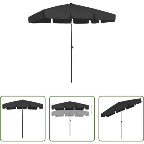 Protezione UV -  Ombrellone da Spiaggia Nero 200x125 cm