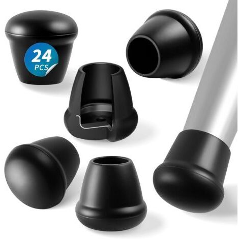 Protezioni per gambe di sedie, 24 pezzi, coprigambe per mobili in silicone nero, piccoli cuscinetti per sedie, protezioni per pavimenti, riducono i graffi, fondo rinforzato, diametro 16-19 mm
