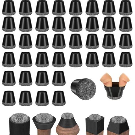 Protezioni per gambe di sedie, 40 pezzi, protezioni per gambe di sedie, protezioni per pavimenti in silicone nero con feltrini, per pavimenti in legno e piastrelle, silenziose (14-20 mm)