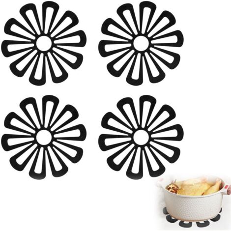 Protezioni per pentole, set di 4 protezioni per pentole in silicone nero, per impilare griglie per pentole calde, protezioni per pentole, tappetini da cottura in silicone resistenti al calore, antisci