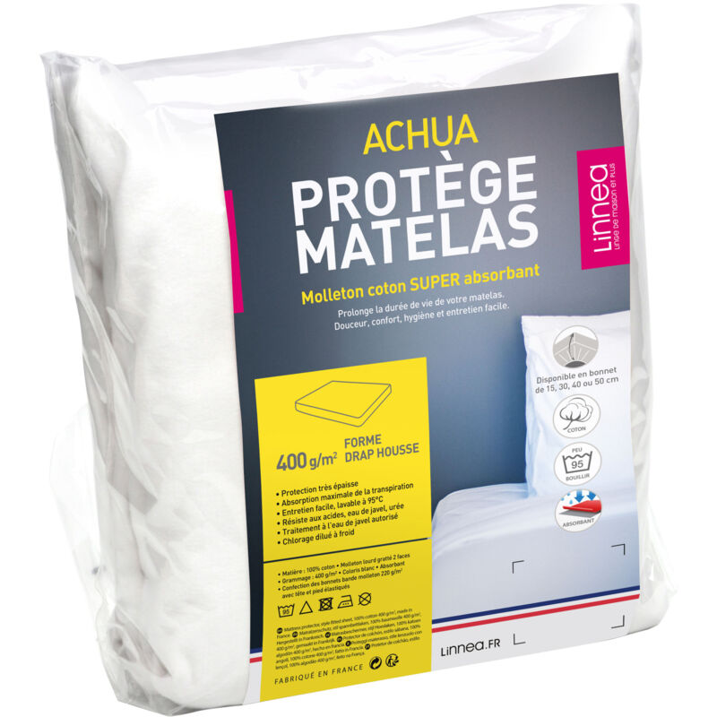 Linnea - Protège matelas molleton achua Bonnet de 50 cm Drap housse 140x190 cm