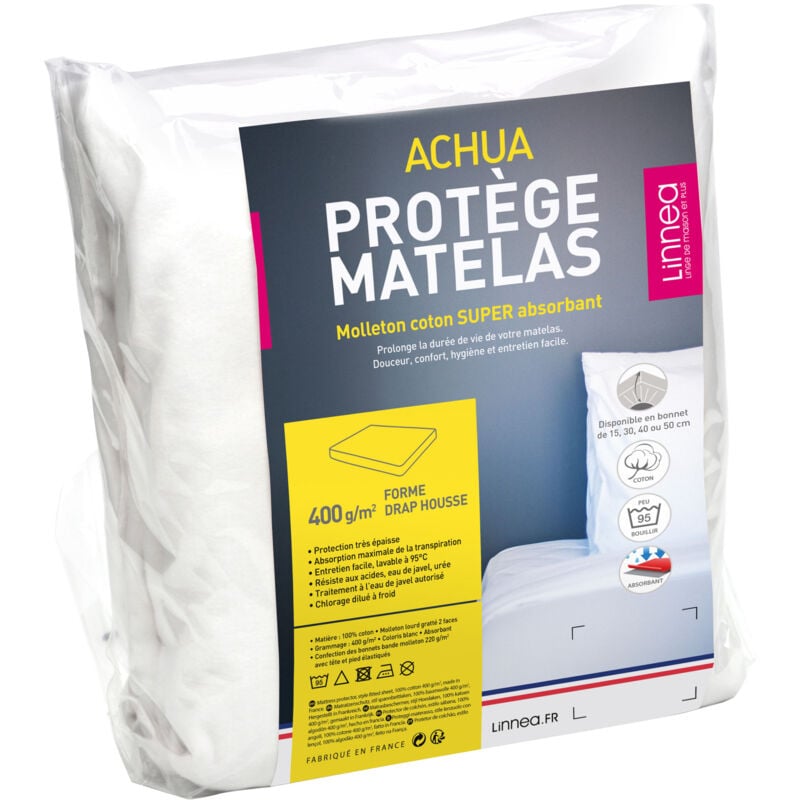 Linnea - Protège matelas molleton achua Bonnet de 50 cm Drap housse 80x190 cm