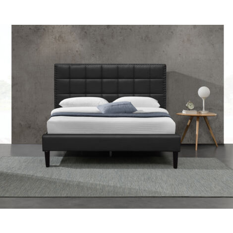 Provence Literie – Lit 140x190 avec sommier et tête de lit capitonnée – 13 lattes en MDF – Revêtement PVC blanc – Montage rapide – Confort optimal