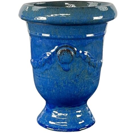 Provencelia Aramis 24x30cm, pot grande taille d'extérieur fait main en terre cuite émaillée, résistant au gel, bleu outremer