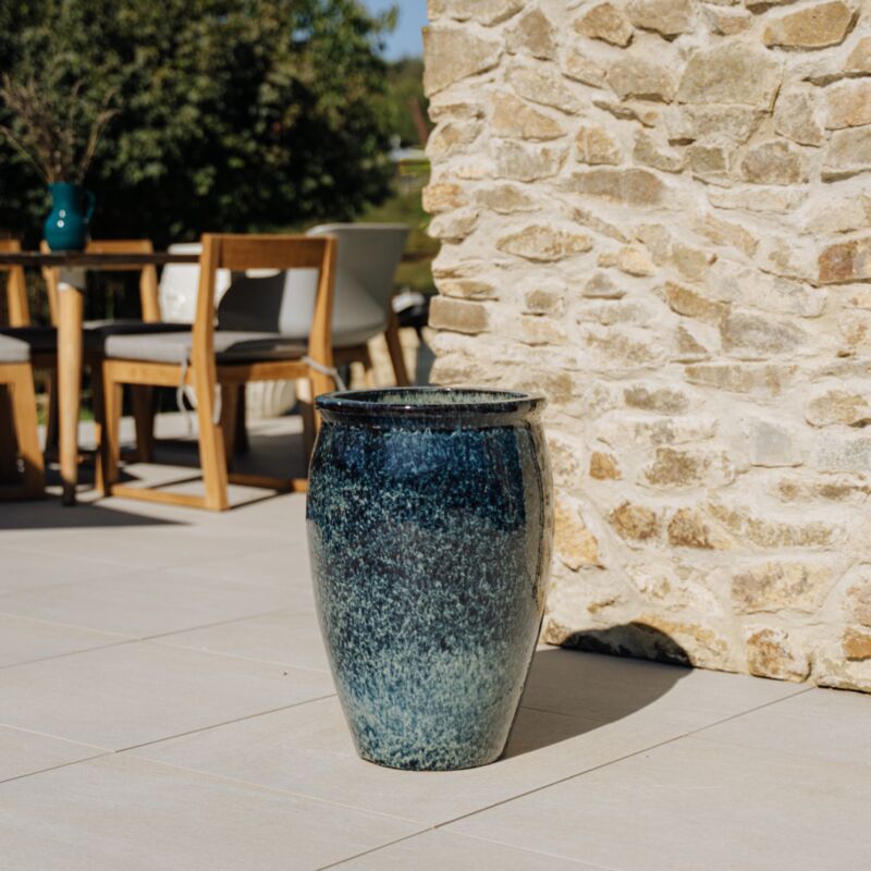 Provencelia - Pot grande taille d'extérieur bacchus 36x52cm fait main en terre cuite émaillée résistant au gel, bleu abysse