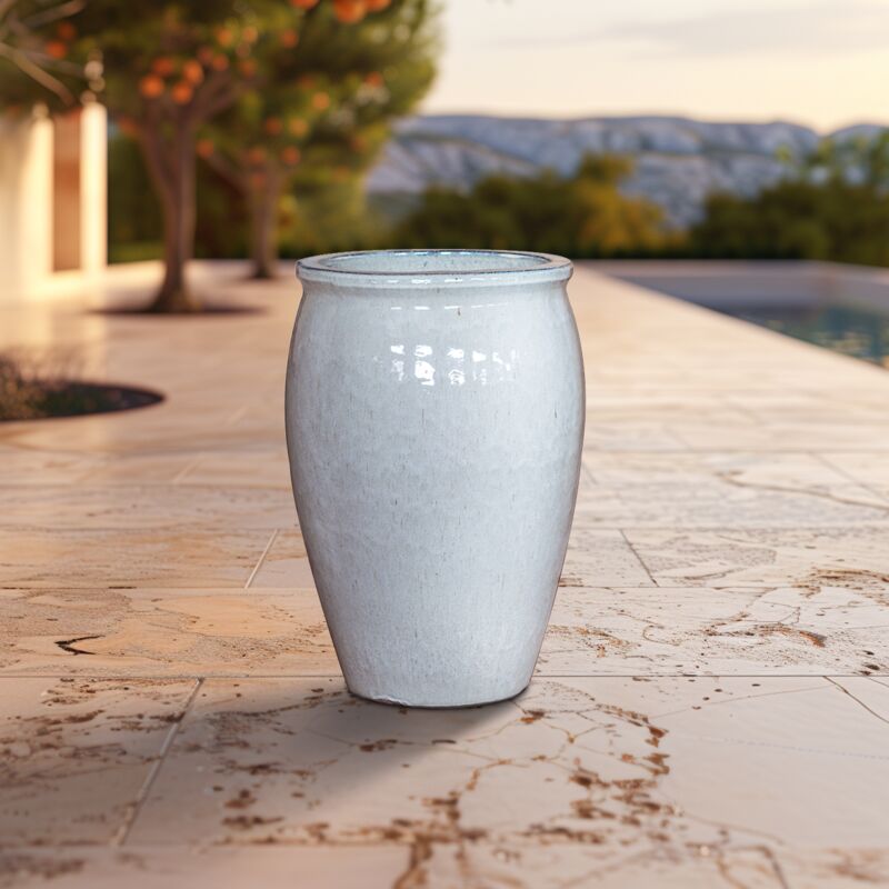 Provencelia - Pot grande taille d'extérieur bacchus 36x52cm fait main en terre cuite émaillée résistant au gel, crème