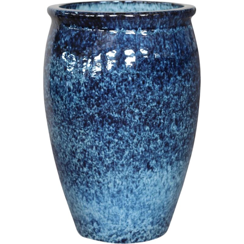 Provencelia - Pot grande taille d'extérieur bacchus 50x68cm fait main en terre cuite émaillée résistant au gel, bleu abysse