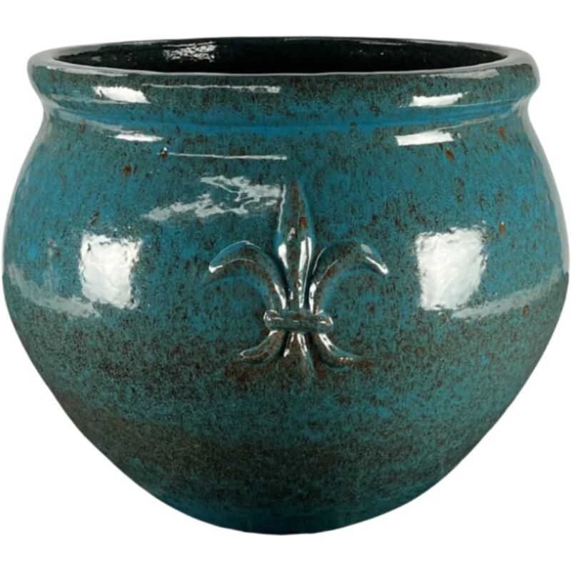 Pot grande taille d'extérieur clovis 53x43cm fait main en terre cuite émaillée résistant au gel, bleu fer