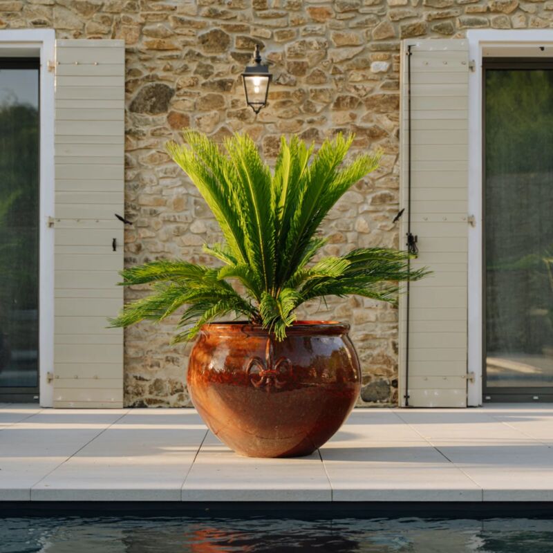 Pot grande taille d'extérieur clovis 85x64cm fait main en terre cuite émaillée résistant au gel, rouille automnale