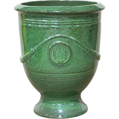 Provencelia Colbert 32x39cm, pot grande taille d'extérieur fait main en terre cuite émaillée, résistant au gel, vert tropical
