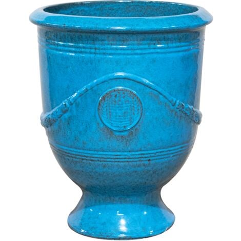 Provencelia Colbert 42x52cm, pot grande taille d'extérieur fait main en terre cuite émaillée, résistant au gel, bleu acier