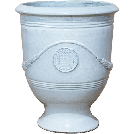 Provencelia Colbert 42x52cm, pot grande taille d'extérieur fait main en terre cuite émaillée, résistant au gel, crème