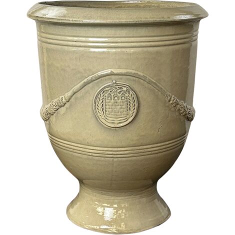 PROVENCELIA LIVEA Colbert 69x55 cm, pot grande taille d'extérieur fait main en terre cuite émaillée, résistant au gel, Crème