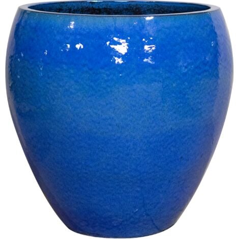 Provencelia Lafontaine 28x32cm, pot grande taille d'extérieur fait main en terre cuite émaillée, résistant au gel, bleu outremer