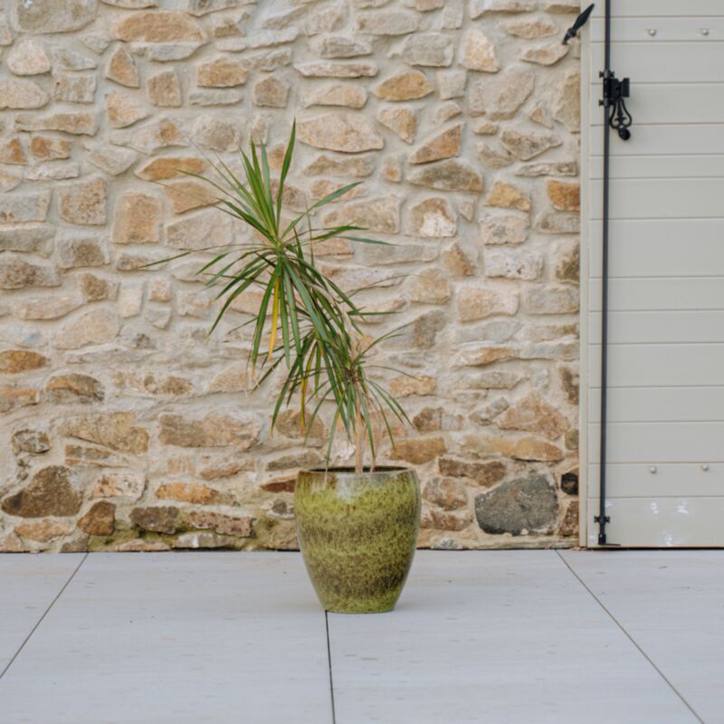 Provencelia - Pot grande taille d'extérieur lafontaine 23x45cm fait main en terre cuite émaillée résistant au gel, vert lac