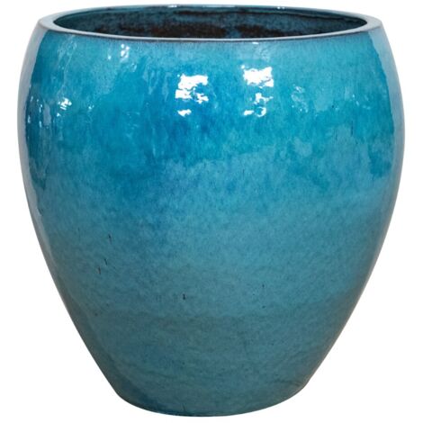 Provencelia Lafontaine 28x32cm, pot grande taille d'extérieur fait main en terre cuite émaillée, résistant au gel, vert forêt