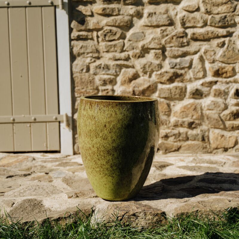 Pot grande taille d'extérieur lafontaine 30x52cm fait main en terre cuite émaillée résistant au gel, vert lac