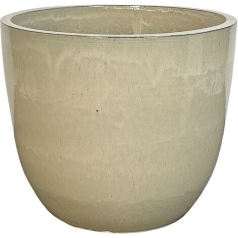 PROVENCELIA LIVEA Lancelot 50x57 cm, pot grande taille d'extérieur fait main en terre cuite émaillée, résistant au gel, crème