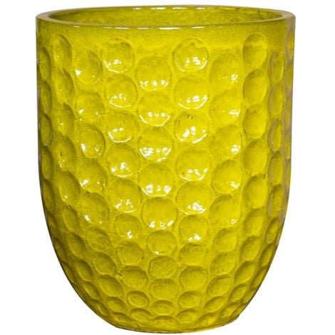 Provencelia Merovee 55x65cm, pot grande taille d'extérieur fait main en terre cuite émaillée, résistant au gel, jaune