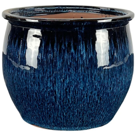 Provencelia Newton 55x46cm, pot grande taille d'extérieur fait main en terre cuite émaillée, résistant au gel, bleu abysse