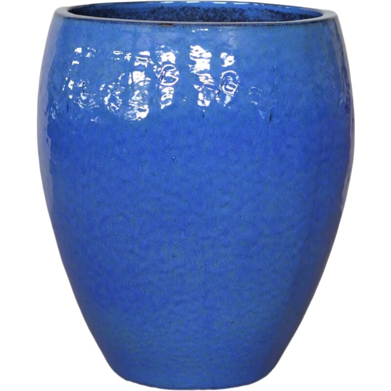 Pot grande taille d'extérieur POSEIDON2 28x31cm fait main en terre cuite émaillée résistant au gel, bleu outremer