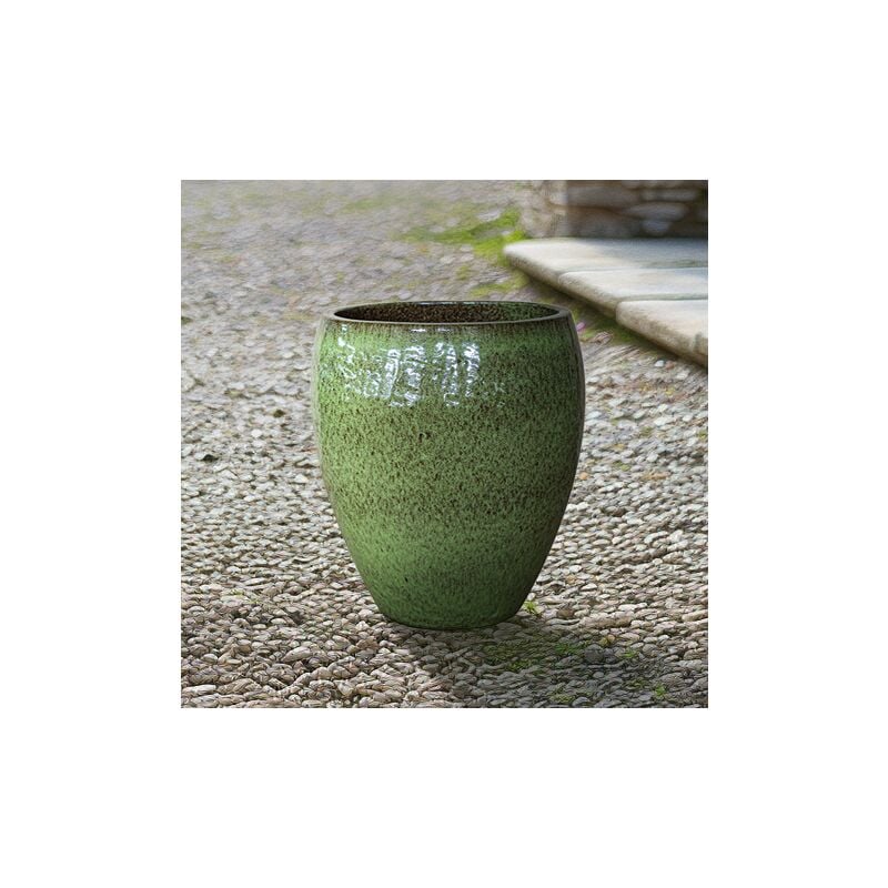 Provencelia - Pot grande taille d'extérieur POSEIDON2 28x43cm fait main en terre cuite émaillée résistant au gel, vert lac