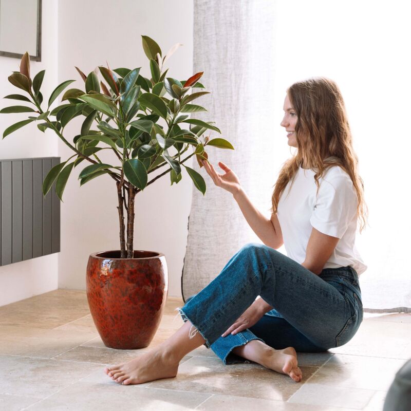 Pot grande taille d'extérieur POSEIDON2 36x43cm fait main en terre cuite émaillée résistant au gel, rouge tropical