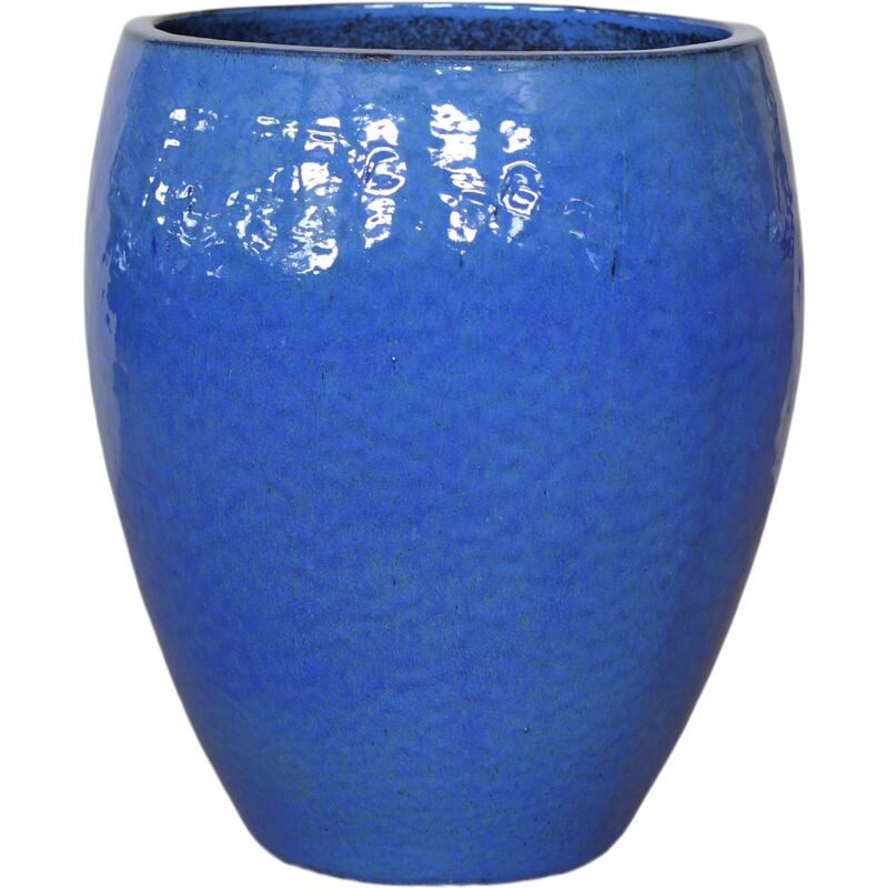 Pot grande taille d'extérieur POSEIDON2 46x55cm fait main en terre cuite émaillée résistant au gel, bleu outremer
