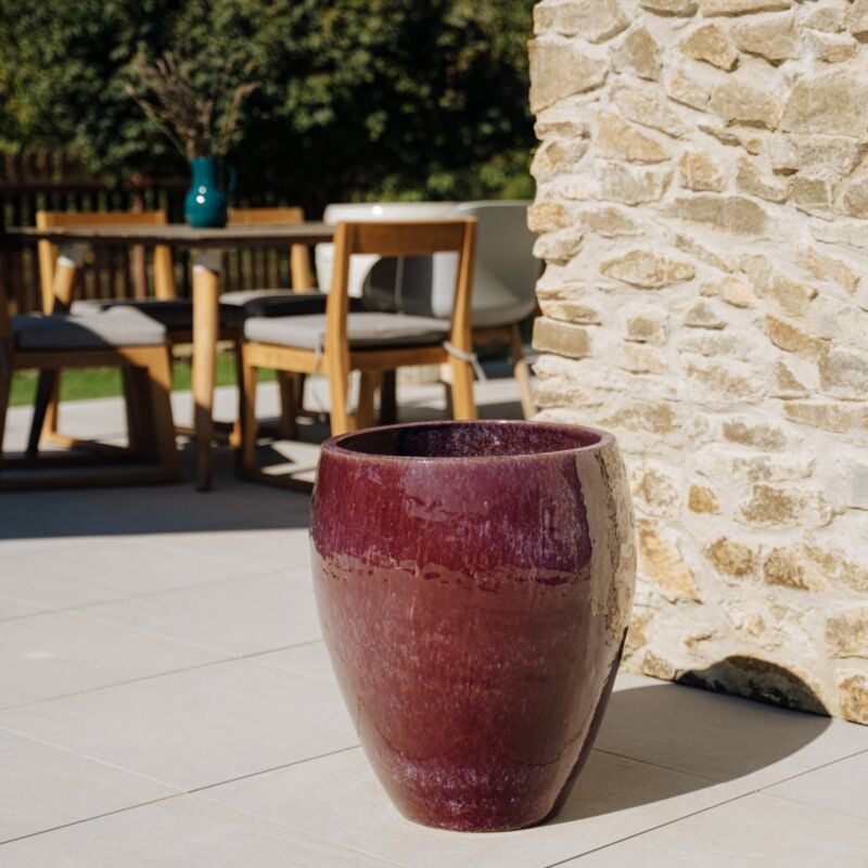 Provencelia - Pot grande taille d'extérieur POSEIDON2 46x55cm fait main en terre cuite émaillée résistant au gel, violet clair