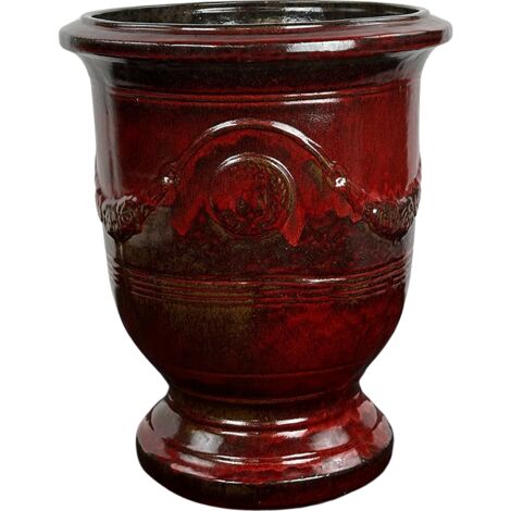 PROVENCELIA LIVEA Richelieu 56x46 cm, pot grande taille d'extérieur fait main en terre cuite émaillée, résistant au gel, rouge brique