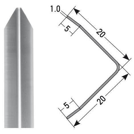 PROVISTON  Eckschutzwinkel  Edelstahl  Edelstahl matt  Breite 20 mm  Höhe 20 mm  Länge 1000 mm  Ungebohrt  Eckschutzprofil  Eckschutzleiste  Metallprofil  1 Stück