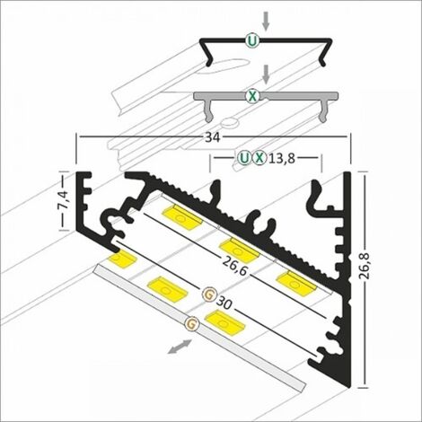 PROVISTON  LED Aluminiumprofil  34 x 26.8 x 2000 mm  Silber  Indirekte Beleuchtung  Led-Beleuchtung