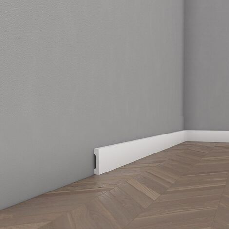 PROVISTON  Sockelleiste  Kunststoff  Polystyrol  16 x 70 x 2000 mm  Weiß  Fußleiste  mit Kabelkanal  Bodenleiste