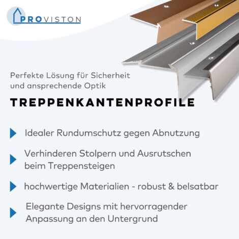 PROVISTON  Treppenkante  Aluminium eloxiert  Silber  Breite 37 mm  Höhe 24 mm  Länge 1000 mm  Gebohrt  Treppenkantenprofil  Treppenwinkel  Winkelprofil  Kombiwinkel  1 Stück