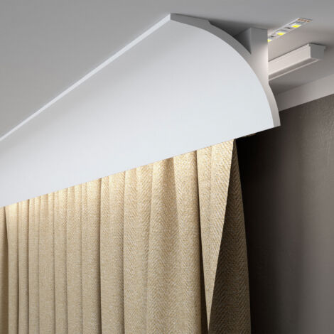 PROVISTON Vorhangleiste Polystyrol 95 x 123 x 2000 mm Weiß Stuckleiste Indirekte Beleuchtung