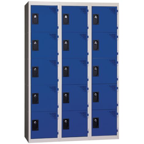 PROVOST - Vestiaire multicases monobloc 3 colonnes - 5 cases par colonne en acier bleu