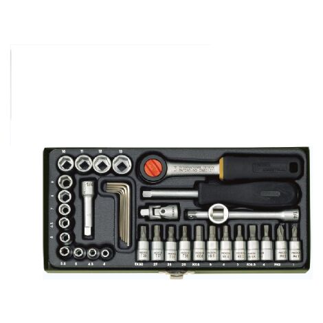 Proxxon 23080 kit de 36 cle's a' douilles et inserts en acier au chrome vanadium avec cliquet 1/4" pour me'canique de pre'cision