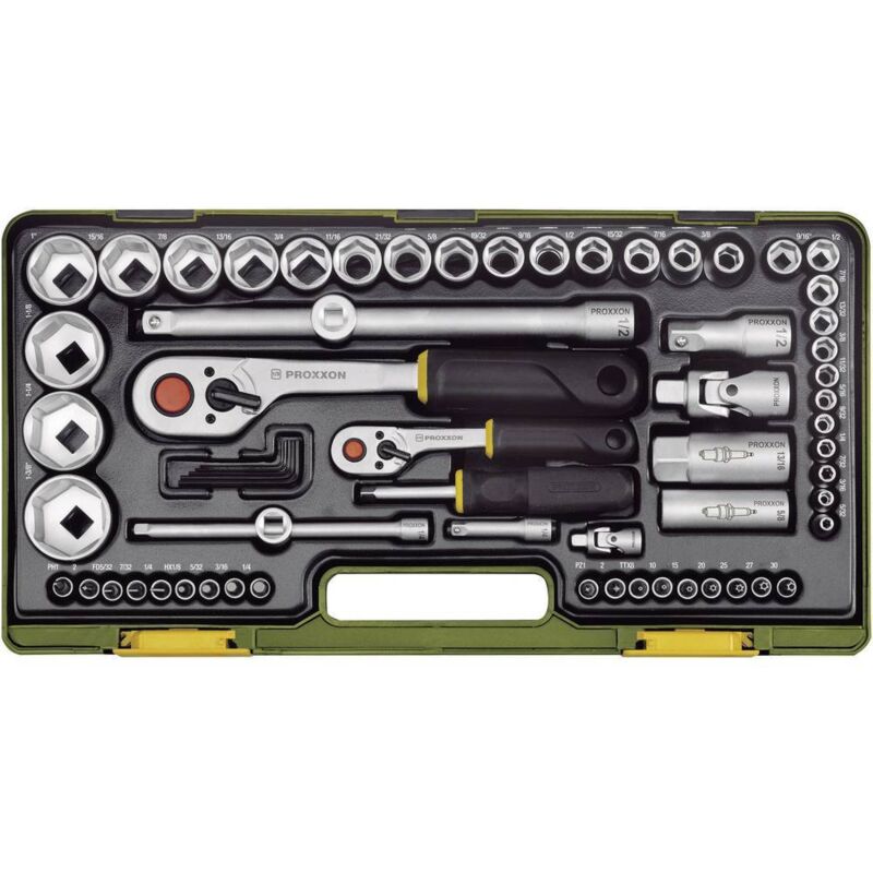 Industrial Super-set Jeu de clés à douille en pouces 1/4 (6.3 mm), 1/2 (12.5 mm) 65 pièces 23294 - Proxxon