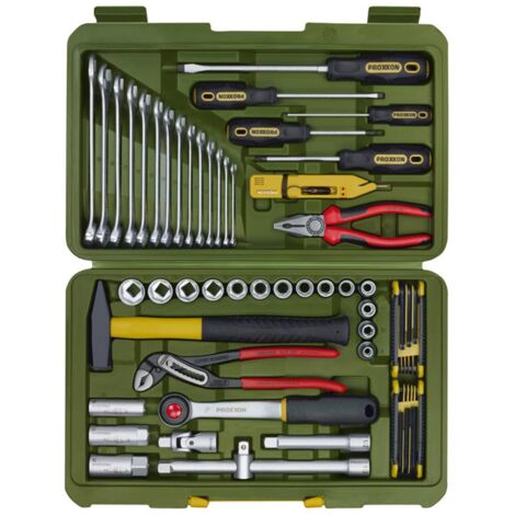 Proxxon – Coffret multi-outils 47 pièces – Clés mixtes 6-19 mm – Douilles 8-24 mm – Cliquet réversible – Pince Knipex 240 mm