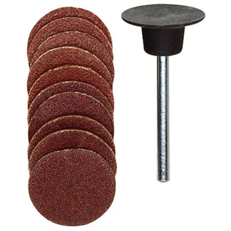 Proxxon – Disques abrasifs corindon Ø 18 mm – Lot de 10 disques grains 120/150 – Pour métal, bois et plastique – Support inclus