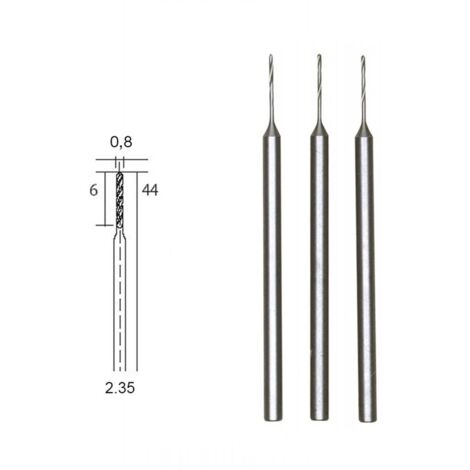 Proxxon – Foret HSS Ø 0,8 mm pour métaux – Lot de 3 – Axe Ø 2,35 mm – Concentricité optimale – Longévité et élasticité élevées