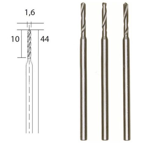 Proxxon – Foret HSS en acier Ø 1.6 mm – Lot de 3 – Pour métaux, plastique et bois – Axe Ø 2.35 mm – Vitesse 8000 tr/mn