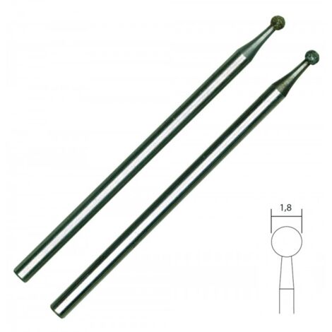 Proxxon – Fraise diamantée ronde Ø 1.8 mm – Pour meulage et gravure acier, verre, céramique – Longueur 44 mm, queue 2.35 mm – Lot de 2