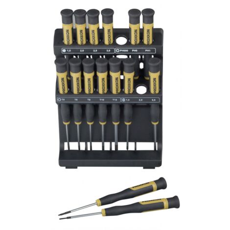Proxxon – Jeu de 15 tournevis de précision 40mm – Acier Nickel-Chrome-Molybdène – Embouts vis à fente, cruciforme, Torx – Pour électronique et mécanique