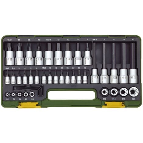 Proxxon Spezialsatz für TX- und Innensechskantschrauben, 42-teilig. 1/4" +1/2"