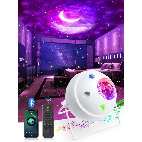 Proyector de cielo, múltiples modos de iluminación + luz nocturna giratoria 360 para niños, proyector de música Bluetooth, proyector de techo de planetario con control remoto, luz nocturna LED para be