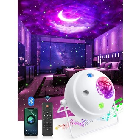 Proyector de cielo, múltiples modos de iluminación + luz nocturna giratoria 360 para niños, proyector de música Bluetooth, proyector de techo de planetario con control remoto, luz nocturna LED para bebé, blanco
